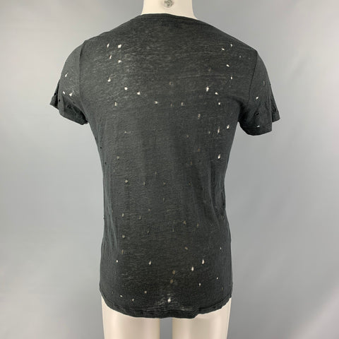 IRO Size S Black Distressed Linen Crew-Neck T-shirt