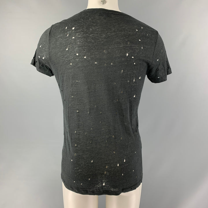 IRO Taille S T-shirt à col rond en lin vieilli noir
