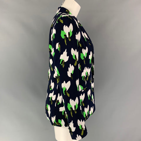 ESCADA Taille 6 Veste surdimensionnée en viscose à imprimé abstrait bleu marine et blanc