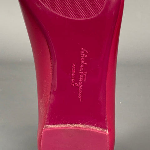 SALVATORE FERRAGAMO Size 8 Raspberry Patent Leather Bow Flats