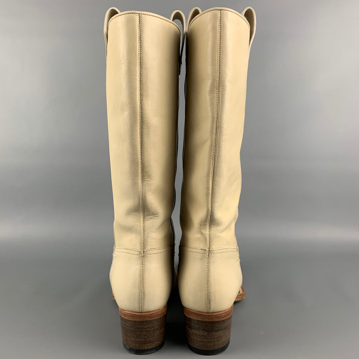 GUCCI Size 7 Cream Leather Pull On Knee High Boots