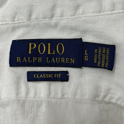 POLO by RALPH LAUREN Size L White Solid Linen Button Up Long Sleeve Shirt