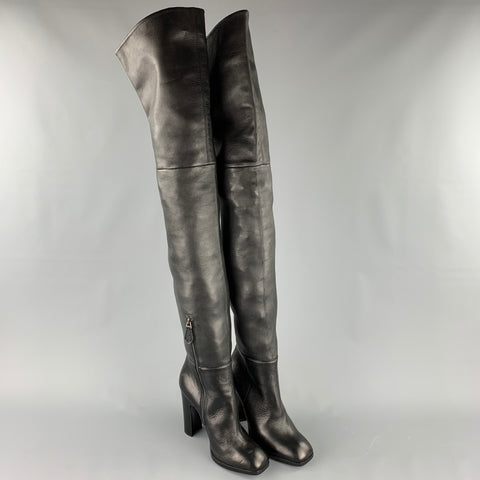 ALAIA Talla 10 Botas de tacón grueso de cuero negro