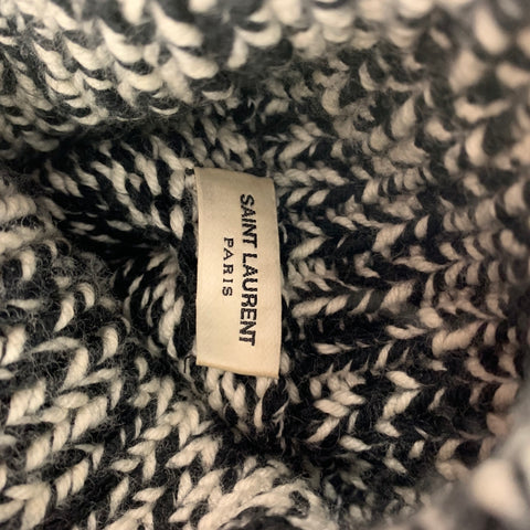 SAINT LAURENT Size S Black White Wool Donegal Turtleneck Sweater