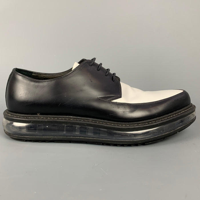 PRADA Size 9 Black & White Color Block Leather Lace Up Shoes