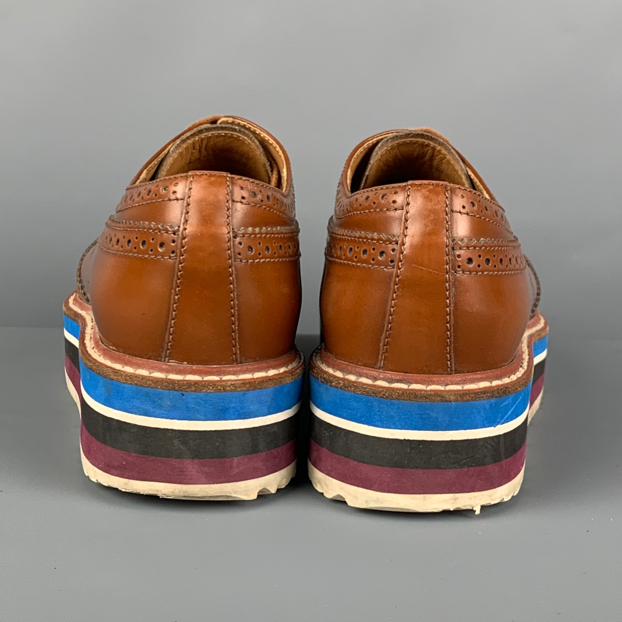靴 vintage PRADA wing tip leather shoes PRADA Black Patent Leather Wing Tip Platform Lace-Up Oxfords