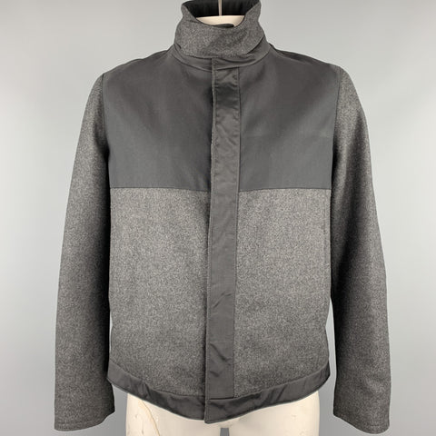 VALENTINO Size 44 Charcoal & Black Mixed Fabrics Wool Zip & Snaps Jacket