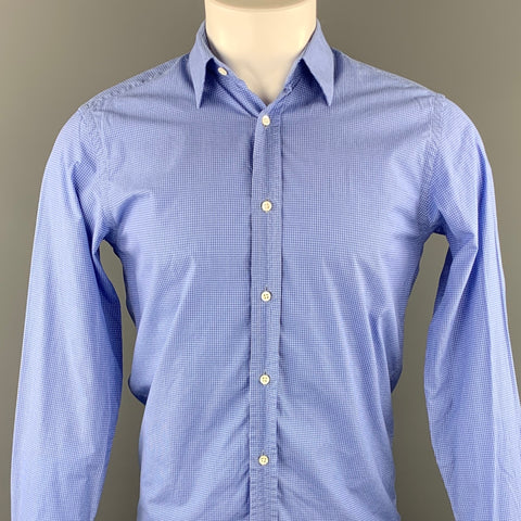RALPH LAUREN Black Label Size S Blue Window Pane Cotton Button Up Long Sleeve Shirt