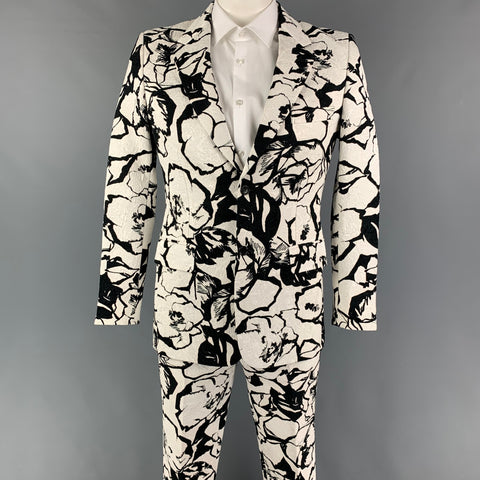 COMME des GARCONS HOMME PLUS Size L Black White Jacquard Cotton Blend Suit