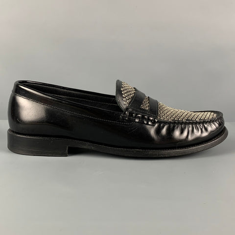 SAINT LAURENT Size 9 Black Silver Studded Leather Slip On Loafers