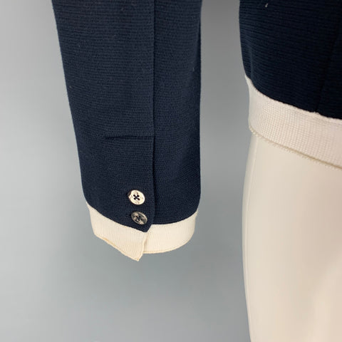 BLACK FLEECE Size M Navy & White Cotton V-Neck Cardigan