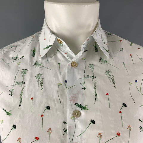 PAUL SMITH Talla S Camisa de manga larga con botones de algodón con estampado blanco y verde