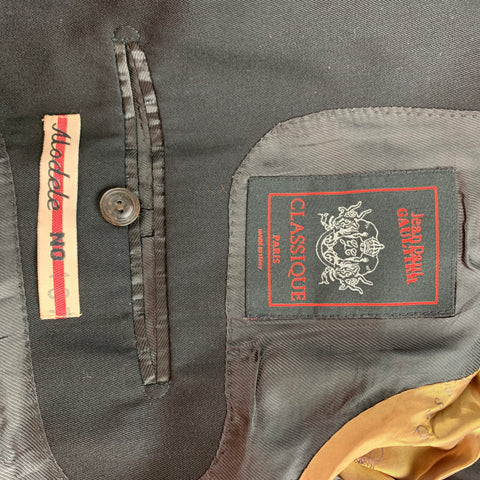 JEAN PAUL GAULTIER CLASSIQUE Talla 38 Traje cruzado de lana negro con solapa de pico