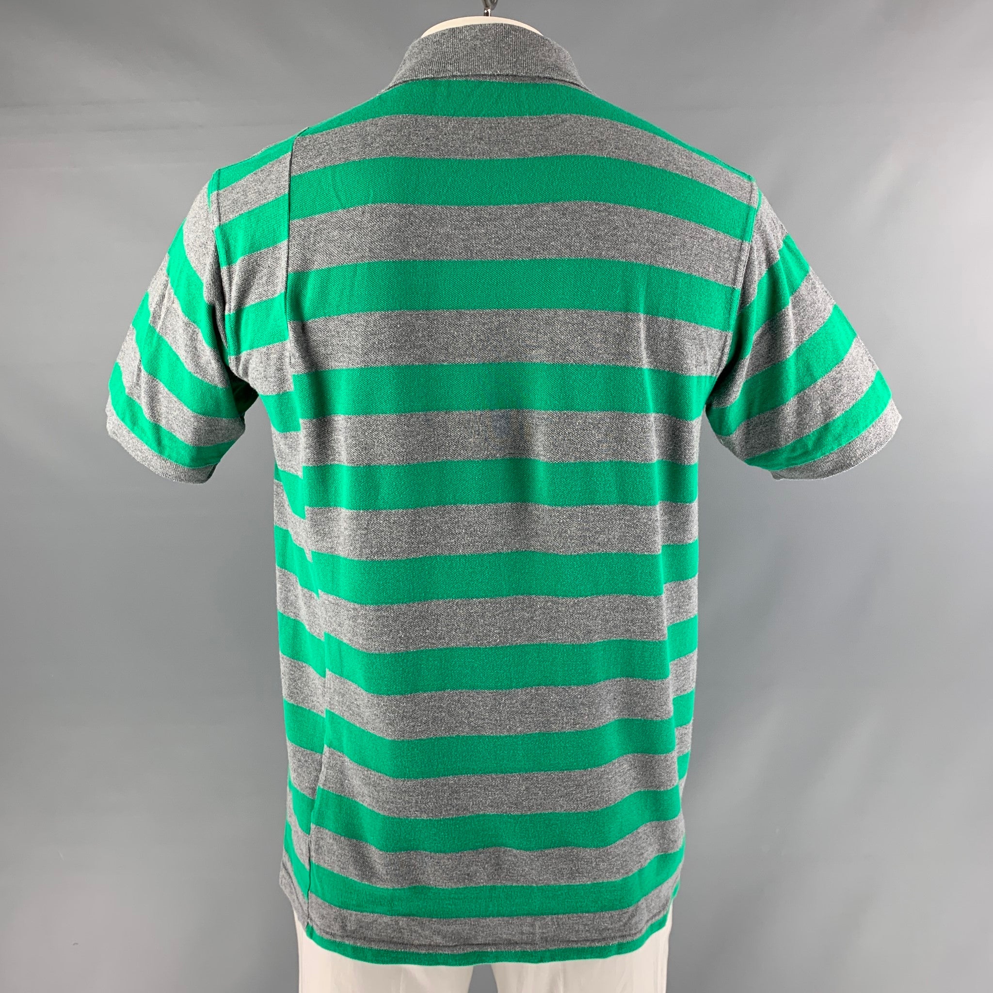 FRED PERRY x COMME des GARCONS SHIRT Size L Green Grey Stripe Cotton  Buttoned Polo