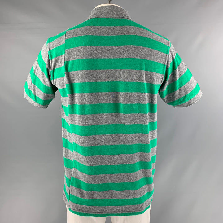 FRED PERRY x COMME des GARCONS SHIRT Size L Green Grey Stripe Cotton Buttoned Polo