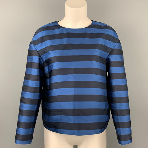 RED VALENTINO Talla 4 Top de vestir de poliéster / seda a rayas azul marino y negro
