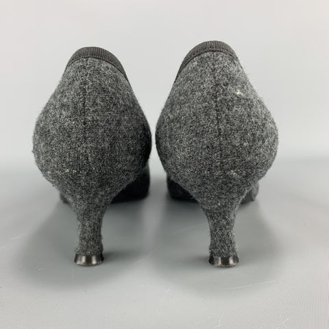 BETTINA Size 6 Charcoal Wool Bow Pumps
