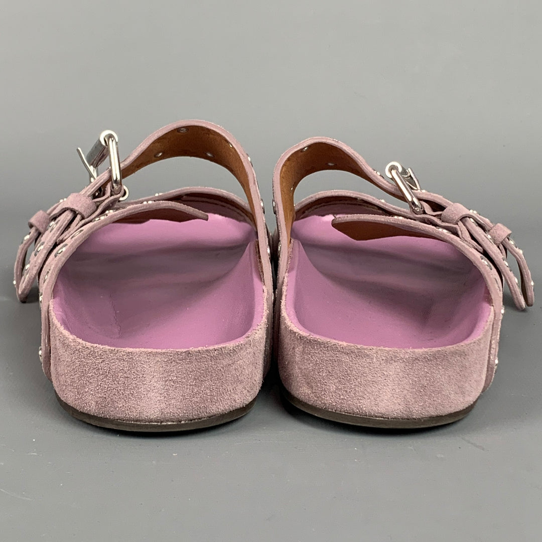 ISABEL MARANT Taille 9 Chaussures plates cloutées en daim violet et argent