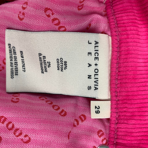 ALICE + OLIVIA Size 29 Pink Cotton Corduroy Jean Cut Casual Pants