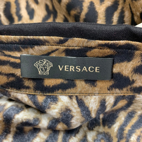 VERSACE Size M Black Brown Animal Print Silk Button Up Long Sleeve Shirt