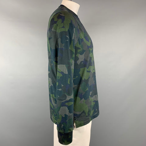 PAUL SMITH Size L Green & Blue Camouflage Cotton Long Sleeve T-shirt