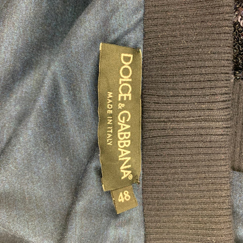 DOLCE & GABBANA Size 38 Navy Grey Sequined Polyester Buttoned Cardigan