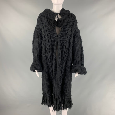 SAINT LAURENT Size M Black Wool Blend Open Front Cable Knit Cardigan Coat