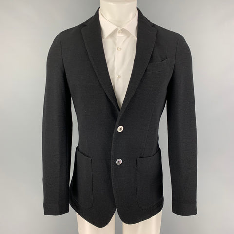 ST CROIX Size 36 Black Knitted Wool Notch Lapel Sport Coat