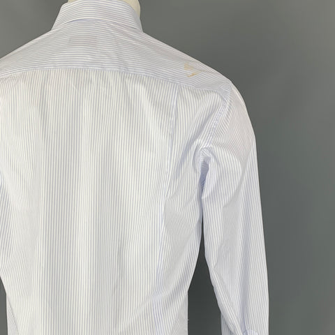 LANVIN Size M Light Blue & White Stripe Cotton Button Down Long Sleeve Shirt