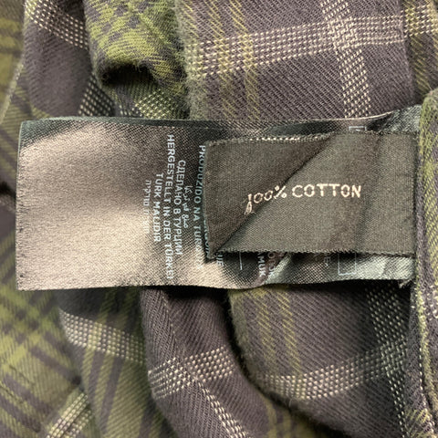 TOM FORD Size XL Black Green Plaid Cotton Button Down Long Sleeve Shirt