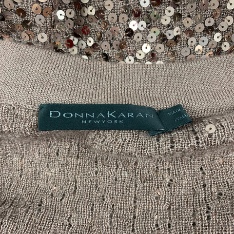 DONNA KARAN Size M Copper Cashmere / Silk Sequined Short Sleeve Dress Top