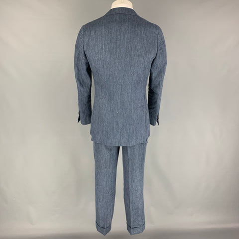 SUIT SUPPLY Size 38 Blue Herringbone Linen Notch Lapel Suit