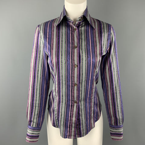 ETRO Size M Purple & Green Striped Cotton Blouse