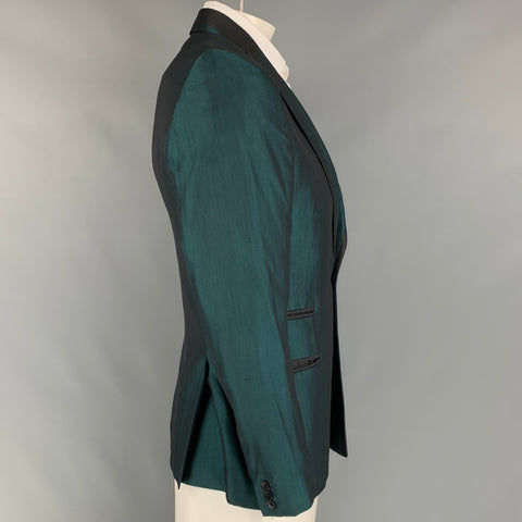 JUST CAVALLI Size 42 Green & Black Color Block Wool Blend Sport Coat