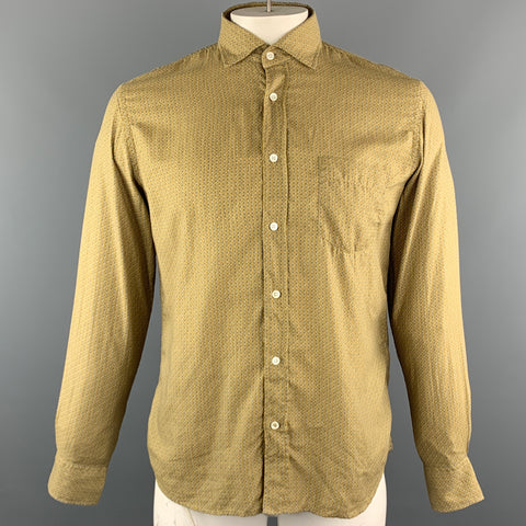HARTFORD Size L Mustard Print Cotton Button Up Long Sleeve Shirt