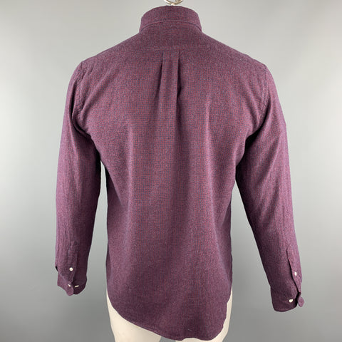 HARTFORD Size L Burgundy & Navy Plaid Cotton Button Up Long Sleeve Shirt