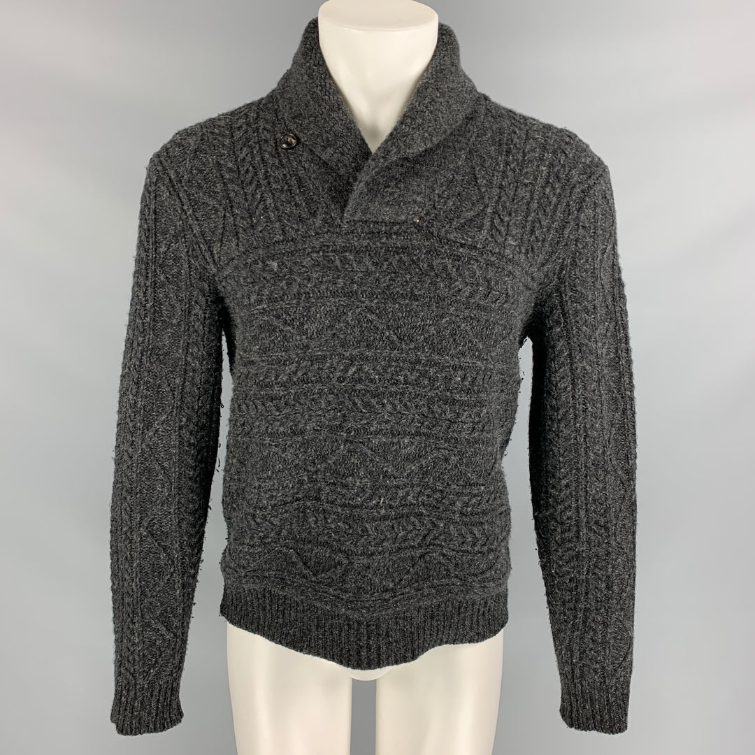 RRL by RALPH LAUREN Size M Charcoal Knitted Wool Shawl Collar Sweater