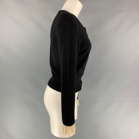 BEHNAZ SARAFPOUR Talla M Cárdigan de seda / cachemira negro y crema