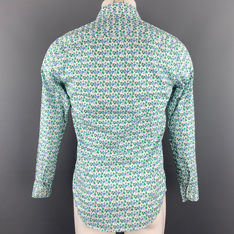 ETRO Size S White & Green Floral Cotton Button Up Long Sleeve Shirt