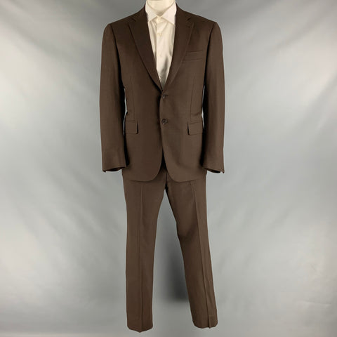 ISAIA Size 42 Regular Brown Solid Wool Notch Lapel Suit