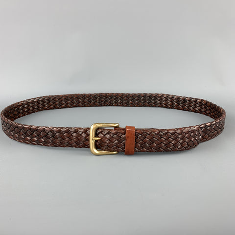 VINTAGE Taille 38 Ceinture à boucle en laiton doré en cuir noir tissé
