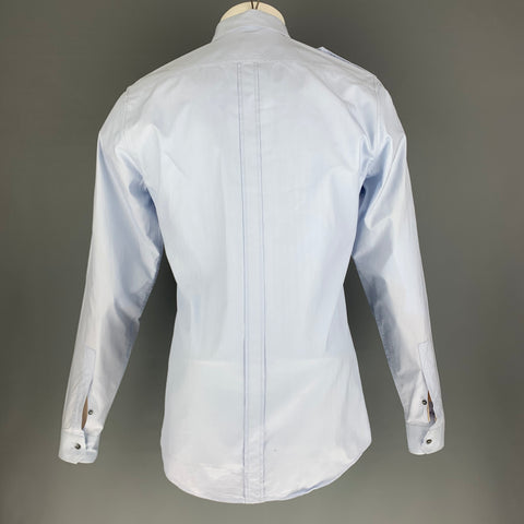 GUCCI Size S Light Blue Solid Cotton Patch Pockets Long Sleeve Shirt
