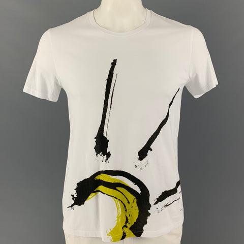 BURBERRY Size L White Black Print Cotton Crew-Neck T-shirt