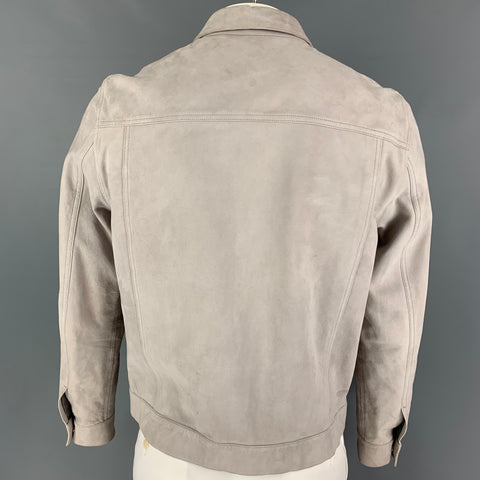 THEORY Size L Grey Light Grey Leather Snaps Jacket