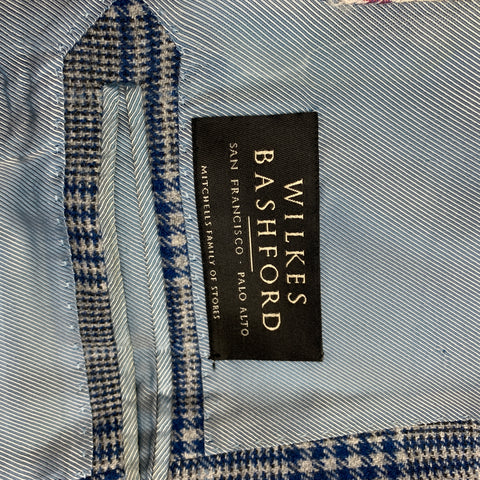 SARTORIA PARTENOPEA for WILKES BASHFORD Size 38 Grey & Blue Plaid Wool Sport Coat