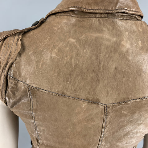 GIORGIO BRATO Size 10 Brown Taupe Leather Distressed Belted Vest