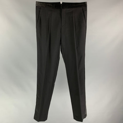 VIKTOR & ROLF Size 34 Black Wool / Mohair Tuxedo Dress Pants
