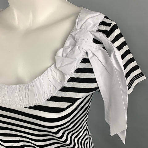 LOVE MOSCHINO Size 6 Black & White Stripe Cotton Bow T-Shirt