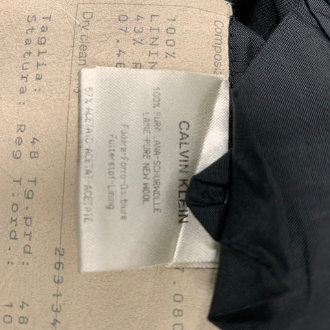 CALVIN KLEIN COLLECTION Size 38 Black Solid Wool Peak Lapel 32 32 Tuxedo