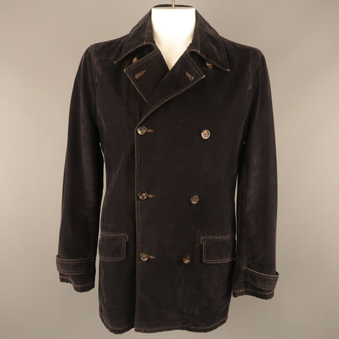 7 FOR ALL MANKIND XL Black Contrast Stitch Velvet  Double Breasted Coat